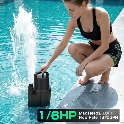 Miniatura 5 de D-HONOR - Bomba sumergible de 1/6 HP 1370 GPH, bomba de sumidero sumergible para agua limpia, bomba eléctrica con salida de agua de 1 pulgada