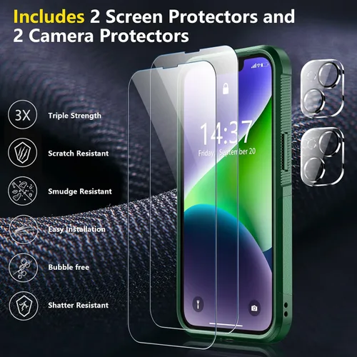 Miniatura 4 de SPIDERCASE Funda para iPhone 14/Funda para iPhone 15, [Protección contra Caídas de Grado Militar de 15 PIES][Antideslizante] Paquete de 2