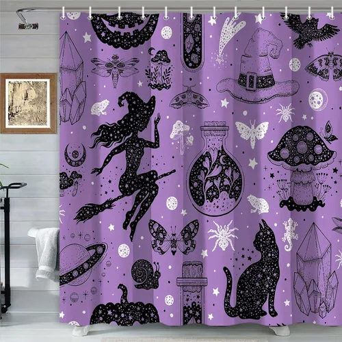 Miniatura 10 de Cortinas de ducha de Halloween para baño, bonito juego de cortinas de baño de calabaza fantasma, cortina de ducha floral de otoño y otoño, tela