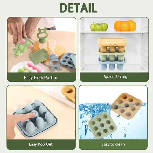 Miniatura 9 de Bandeja para congelador de alimentos para bebés, bandeja de silicona para congelador, mordedor de alimentos para frutas, molde de paletas de leche