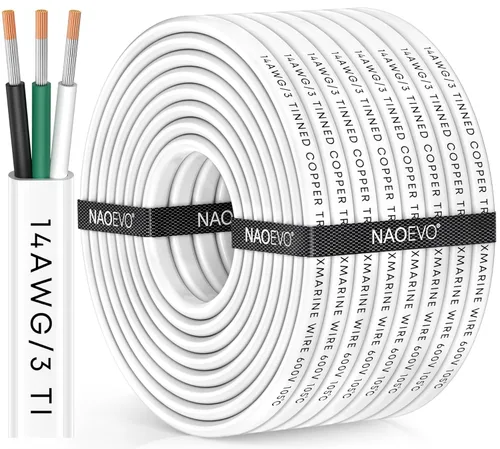 Miniatura 10 de NAOEVO Cable marino de calibre 14, cable eléctrico marino triplex 14/3, resistente al agua/aislado de PVC/cobre estañado sin oxígeno, cable de 14