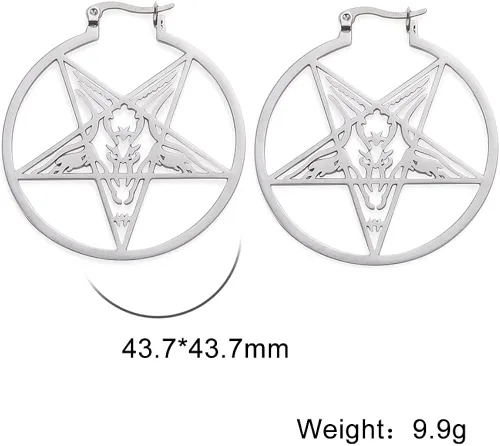 Miniatura 6 de LIKGREAT Aretes grandes de pentagrama para mujer, aretes de aro con hebilla de pentáculo, pendientes de Wiccan paganos, joyería de fiesta