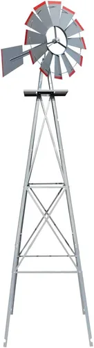 Miniatura 9 de VINGLI Molino de viento ornamental de 8 pies para decoración de jardín trasero, veleta meteorológica, molino de viento de metal resistente con Gris