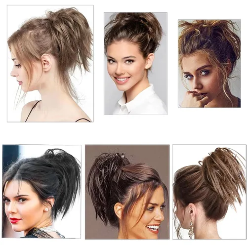 Miniatura 7 de Extensiones de cabello con clip de garra, recogido y despeinado, moño desordenado, sintético, ondulado, rizado, extensiones de cabello para cola