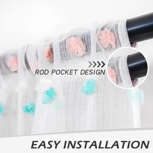 Miniatura 2 de MYSKY HOME Cortinas con pompones de arcoíris para sala de estar, filtrado de luz, cortinas de dormitorio de 84 pulgadas de largo para guardería