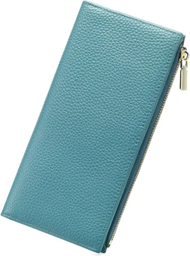 GOIACII Cartera de mujer vintage con cierre de cremallera larga, porta tarjetas compacto con cierre de beso, B03 Azul, Classic