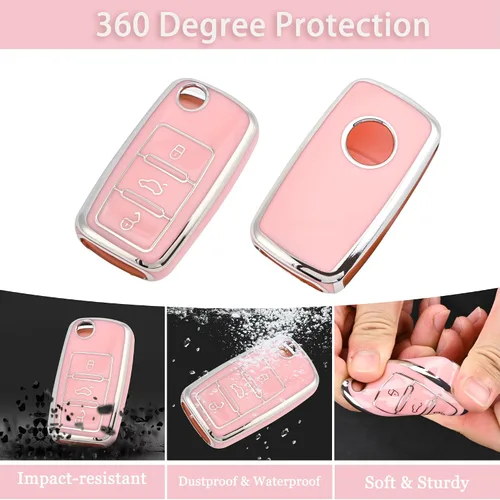 Miniatura 3 de TECARATE Funda para llavero VW – Funda de TPU suave compatible con VW Jetta Atlas Golf Polo Passat MK8 Tiguan Beetle Gti Smart Remote Key (3 botones)