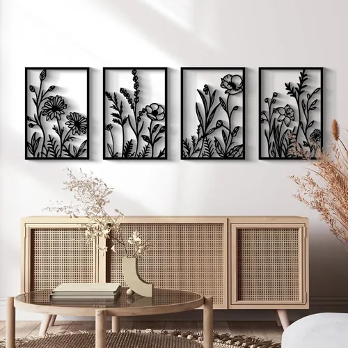 Glamativity Grande 4 piezas de arte de pared de metal de hoja dorada colorida y negra de doble cara, 22.5 x 15.7 pulgadas, decoración de pared