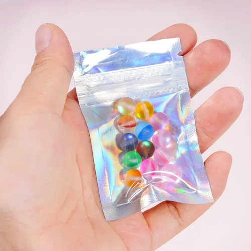 Miniatura 4 de 100 bolsas resellables a prueba de olores, bolsas planas transparentes para almacenamiento de alimentos, bolsas de embalaje de plástico de aluminio