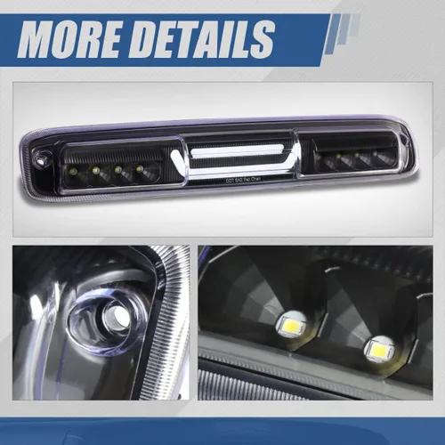 Miniatura 5 de Auto Dynasty Barra LED 3D de montaje alto, luz de freno de tercera cola negra, lámpara de carga compatible con Chevy Silverado GMC Sierra 99-07