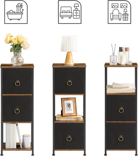 Miniatura 3 de HOOBRO Gabinete esquinero, estante esquinero de 4 niveles con 2 cajones, gabinete de piso de baño, gabinete de almacenamiento estrecho, para baño