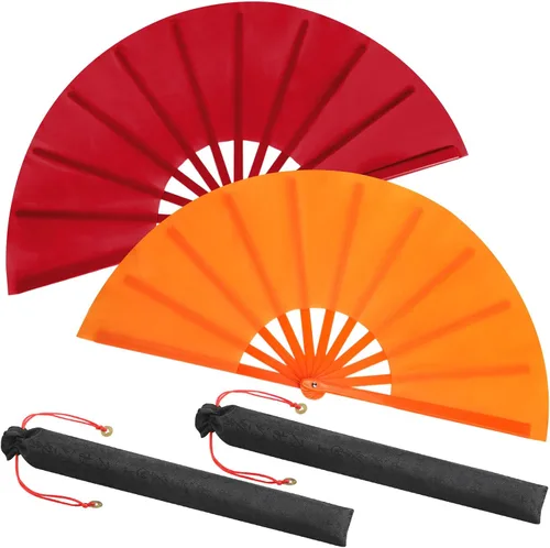 Miniatura 32 de Maitys Paquete de 2 ventiladores de mano plegables grandes de 13 pulgadas, ventiladores chinos de mano grandes para baile de línea, Tai Chi