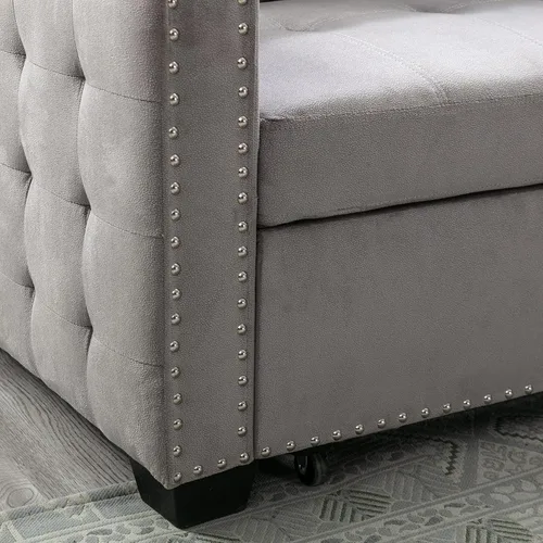 Miniatura 7 de Sofá modular con cama extraíble, sofá esquinero tapizado de terciopelo de 76.8 pulgadas con marco de madera maciza de 2 asientos y diván de Gris