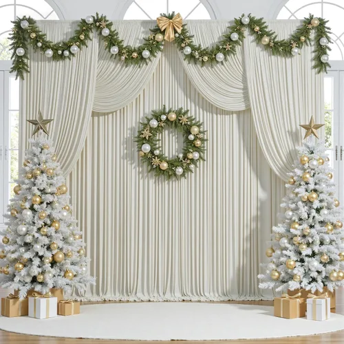 Miniatura 131 de Cortinas de telón de fondo blanco de 30 pies x 8 pies para fiestas de boda, 6 paneles de 5 pies x 8 pies, cortinas de fotografía de poliéster sin