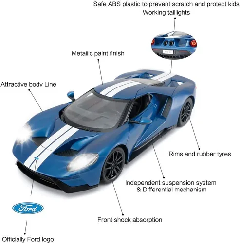 Miniatura 5 de RASTAR Auto RC 1/14 Ford GT Control remoto RC Race Toy Car para niños, puertas abiertas por manual, azul (2.4 GHz)