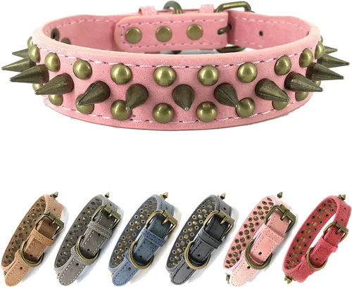 Miniatura 7 de Collar de perro con pinchos, de piel sintética, antimordeduras, collar gótico punk ajustable y resistente para perros pequeños, medianos y grandes