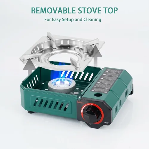 Miniatura 3 de Estufa moderna para acampar con funda de transporte, mini estufa de gas butano portátil de 10 x 7.5 pulgadas, 6900 BTU para patio, cocina, hotpot