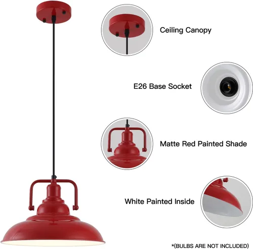 Miniatura 3 de Paquete de 3 luces colgantes rojas de granja, luces colgantes de metal para isla de cocina, lámpara colgante industrial, luz colgante de isla Rojo
