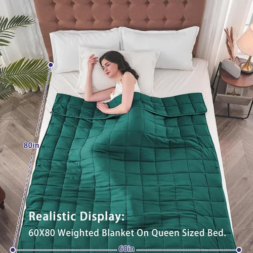 Miniatura 2 de Yescool - Manta con peso para adultos (15 libras, 60 x 80 pulgadas, verde oscuro), manta de enfriamiento pesada para dormir, 140-160 libras, manta