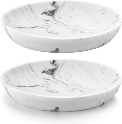 Miniatura 8 de Luxspire Jabonera, Bandeja de Jabón de Resina Portajabones Caja Contenedora, Estuche de Plato de Jabón Ovalado con Patrón de Mármol, Soporte