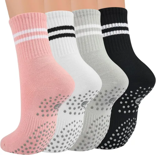 Toes Home Calcetines de agarre para mujer, calcetines antideslizantes para pilates, yoga, calcetines para barre hospital, entrenamiento, calcetines