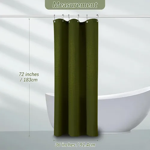 Miniatura 5 de PANGSINNE Cortina de ducha de 36 x 72 pulgadas, tela resistente, calidad de hotel, textura de gofre, 256 GSM, cortina de ducha verde militar
