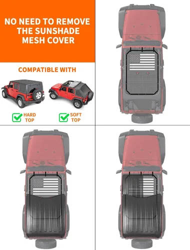 Miniatura 5 de Savadicar Parasol completo de malla para Jeep Wrangler JK JKU 2007-2018 de 4 puertas, proporciona protección UV, poliéster duradero, color negro