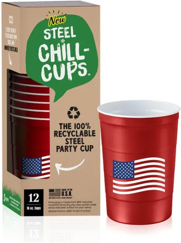 Miniatura 19 de Steel Chill Cups Party Cup America the Beautiful Design para bebidas frías, duradero, desechable, reciclable, fabricado en Estados Unidos, gris, 12