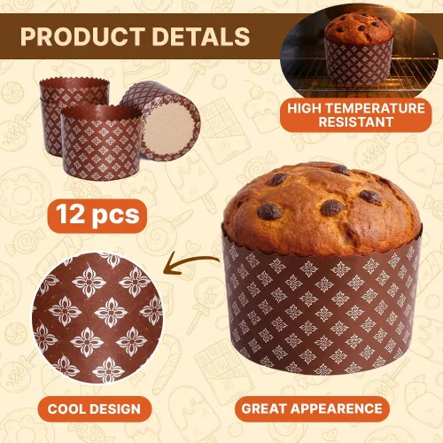Miniatura 3 de Molde Kulich de 25 onzas, molde de papel para pan de Pascua, 12 piezas, formas de pan de Pascua, moldes para hornear de papel panettone, diseño