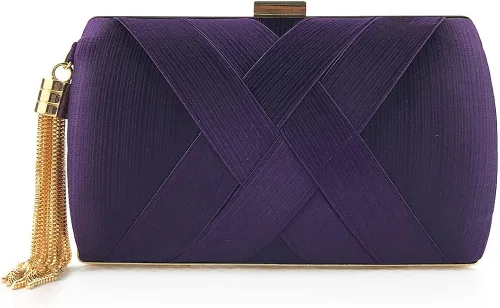 Bolso de mano de satén, bolso de noche con borlas, bolso de mujer, fiesta, boda, cadena geométrica, bolso cruzado para mujer