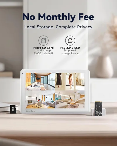 Miniatura 2 de CasaCam Sistema de cámara de seguridad inalámbrica Monitor de pantalla táctil de 10.1 pulgadas, 4 cámaras de reflector 2K Interior/exterior, sin