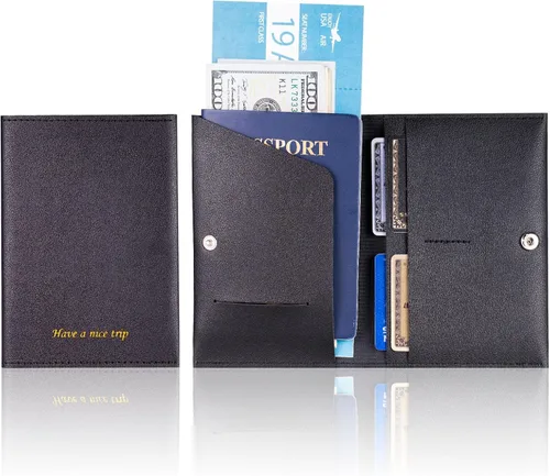 Miniatura 5 de Funda para pasaporte para pasaporte de viaje para mujer, cartera de viaje esencial para hombres y familia. Marrón y negro
