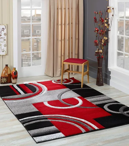 GLORY RUGS Alfombra moderna de 8x10 pies, color rojo, suave, tallada a mano, contemporánea, con textura esponjosa de primera calidad para