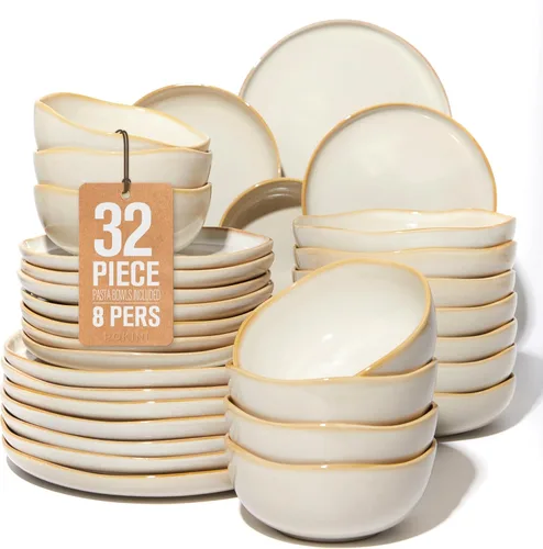 Miniatura 35 de Pokini - Juegos de vajilla de gres para cena, juego de platos y cuencos de cerámica, platos de cocina aptos para microondas y lavavajillas, platos
