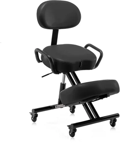 AKONI 512B Silla ergonómica con respaldo, mejora la postura, cojines gruesos, ruedas de bloqueo para el hogar y la oficina, AKONI 512B (negro)
