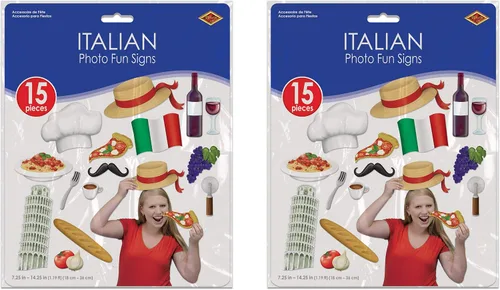 Miniatura 2 de Beistle Letreros divertidos de fotos italianas, paquete de 30, accesorios de cartulina de doble cara con iconos clásicos de Italia para fiestas