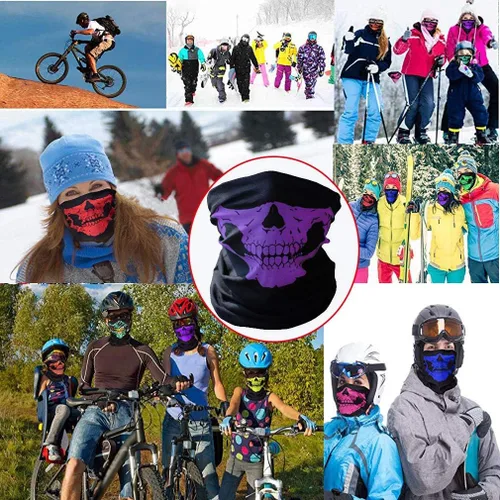 Miniatura 2 de Paquete de 6 bandanas de calavera para hombres, polainas de cuello para mujeres, máscara facial para motocicleta, protección contra el polvo