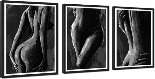 Miniatura 38 de Novatique 3 piezas de arte de pared sexy en blanco y negro para parejas desnudas, decoración de pared abstracta de amor para mujeres y hombres, arte