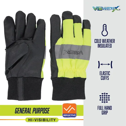 Miniatura 2 de Guantes de trabajo de invierno de alta visibilidad, aislados para clima frío y ajuste cómodo en la muñeca, guantes de trabajo resistentes, guantes