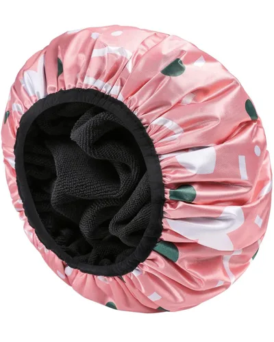 Miniatura 13 de YIZIJIZI Gorro de ducha con forro de rizo, gorro grande de tres capas para mujer, gorro de ducha reutilizable e impermeable, para cabello largo