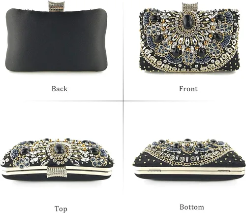 Miniatura 2 de Lanpet Bolso de noche con diamantes de imitación de cristal para mujer, bolso de hombro con correa de cadena, Negro 2