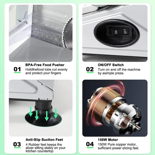 Miniatura 7 de OSTBA Máquina cortadora de carne para el hogar, cortadora eléctrica de alimentos con cuchillas extraíbles de acero inoxidable de 6.7 pulgadas