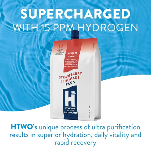 Miniatura 3 de HTWO Plus Agua de hidrógeno molecular con electrolitos, sabor a limonada de fresa, paquetes de hidratación sin azúcar, paquete de 6 unidades de 16.9