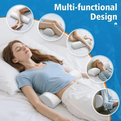 Miniatura 7 de SweetSlubr Almohada de rodilla para dormir de lado, almohada de espuma viscoelástica de media luna para piernas, almohada de elevación de cuña