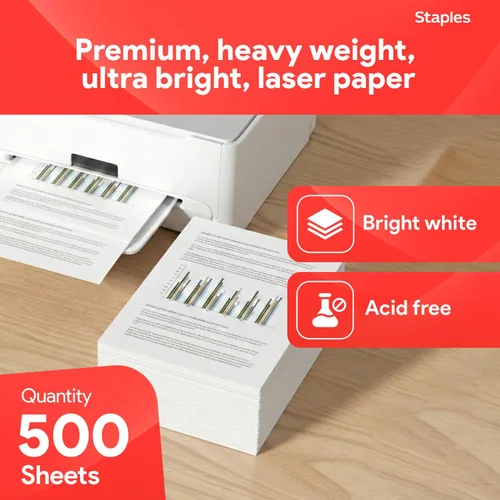 Miniatura 2 de Staples Papel láser de 8.5 pulgadas x 11 pulgadas, 32 libras. Brillo 98 500/Rm