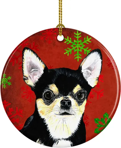 Miniatura 111 de Caroline's Treasures Bulldog English - Copos de nieve rojos y verdes, adorno de cerámica de Navidad, decoración colgante para el hogar, Navidad