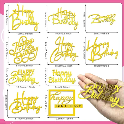 Miniatura 2 de 10 adornos acrílicos dorados para tartas de cumpleaños, 10 estilos