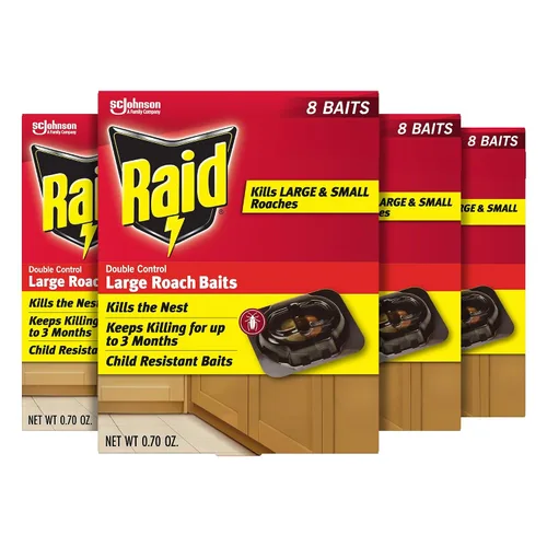 Raid Cebos grandes de doble control para cucarachas para control de cucarachas en interiores, estaciones de cebo resistentes a los niños, 8 unidades