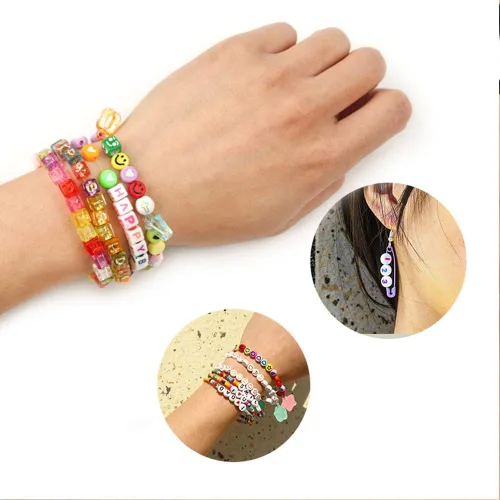 Miniatura 5 de 1200 piezas 4×7mm Cuentas de letras del alfabeto, cuentas acrílicas redondas negras y coloridas, para pulseras y hacer joyas