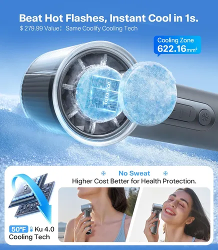 Miniatura 3 de TORRAS COOLiFY iva - Ventilador de mano con enfriador de hielo, velocidad ajustable de 0 a 100, súper mini ventilador portátil potente de 5000 mAh